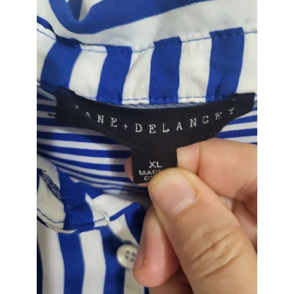 Jane & Delancey Women's XL Blue White Striped Button Down Shirt Coastal Beach - Picture 4 of 7
